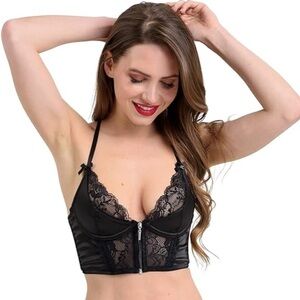 NWT Lovehoney Lingerie Black Satin Longline Bra